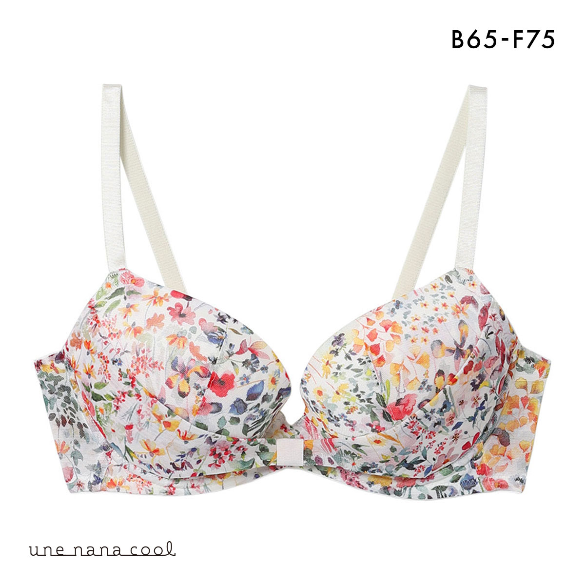ウンナナクール MADE WITH LIBERTY FABRIC リボンブラ レース 胸もとフィットながもち 動いても、キレイはつづく 3/4カップブラジャー une nana cool(IV-アイボリー-B65)