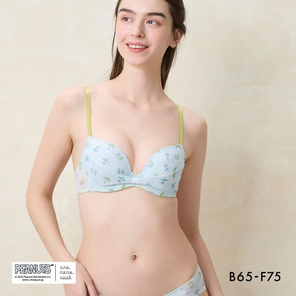 ウンナナクール PEANUTS × une nana cool リボンブラ 胸もとフィットながもち 動いても、キレイはつづく 3/4カップブラジャー 大きいサイズ