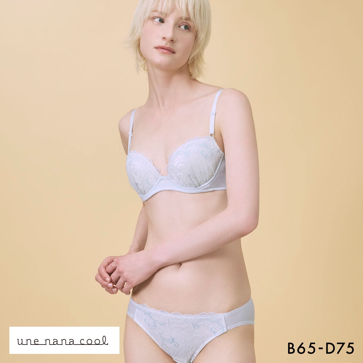 ウンナナクール WEB限定 ブラ＆ショーツセット 3/4カップ ブラジャー ショーツ une nana cool(SX-サックス-B65-M)