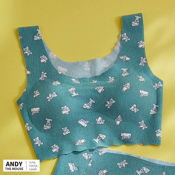 ウンナナクール MADE WITH ねずみのANDY フラット仕上げノンワイヤーブラジャー ブラジャー une nana cool