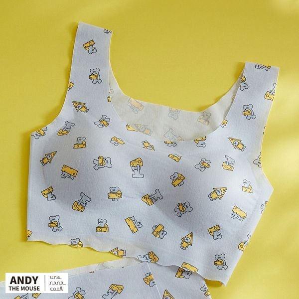 ウンナナクール MADE WITH ねずみのANDY フラット仕上げノンワイヤーブラジャー ブラジャー une nana cool