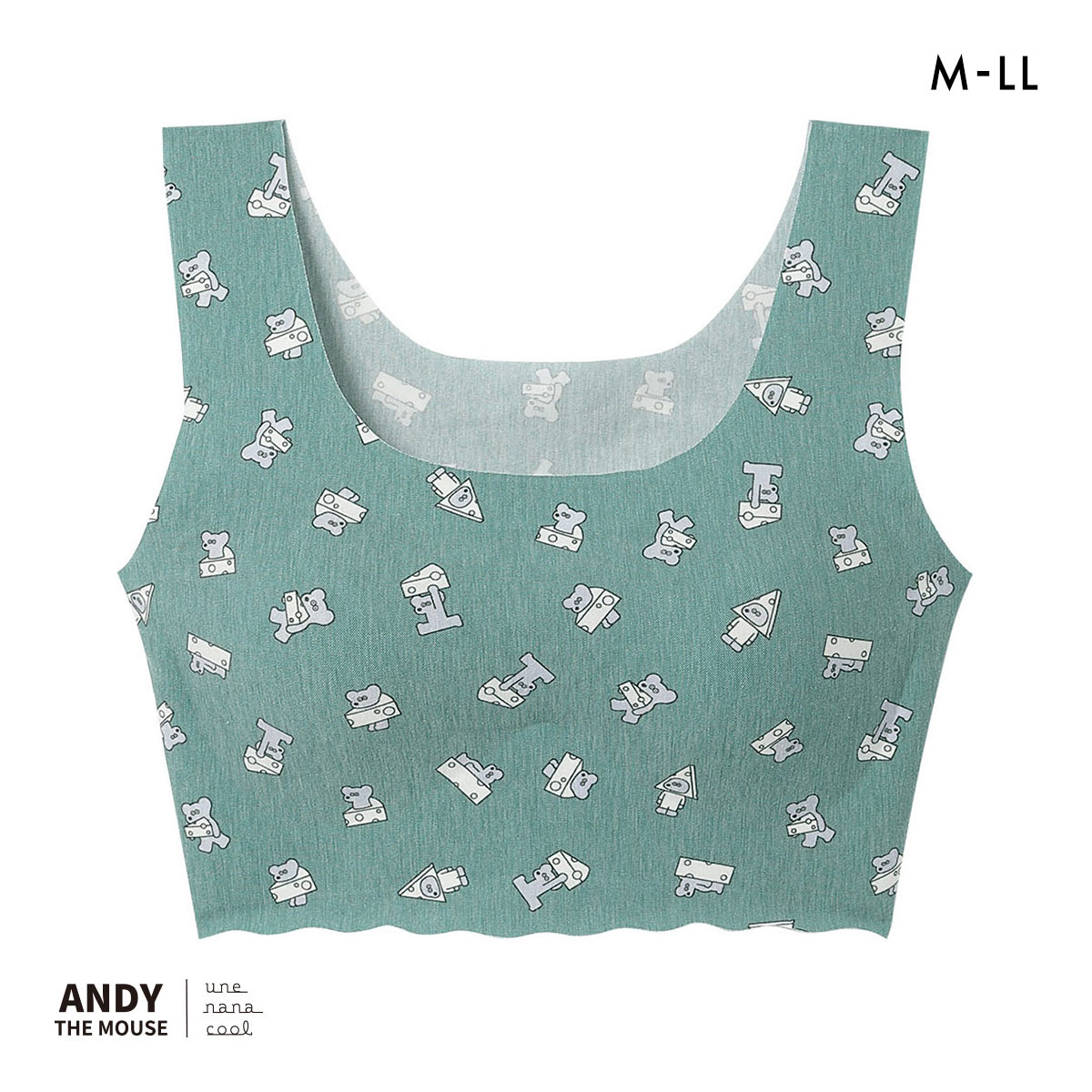 ウンナナクール MADE WITH ねずみのANDY フラット仕上げノンワイヤーブラジャー ブラジャー une nana cool