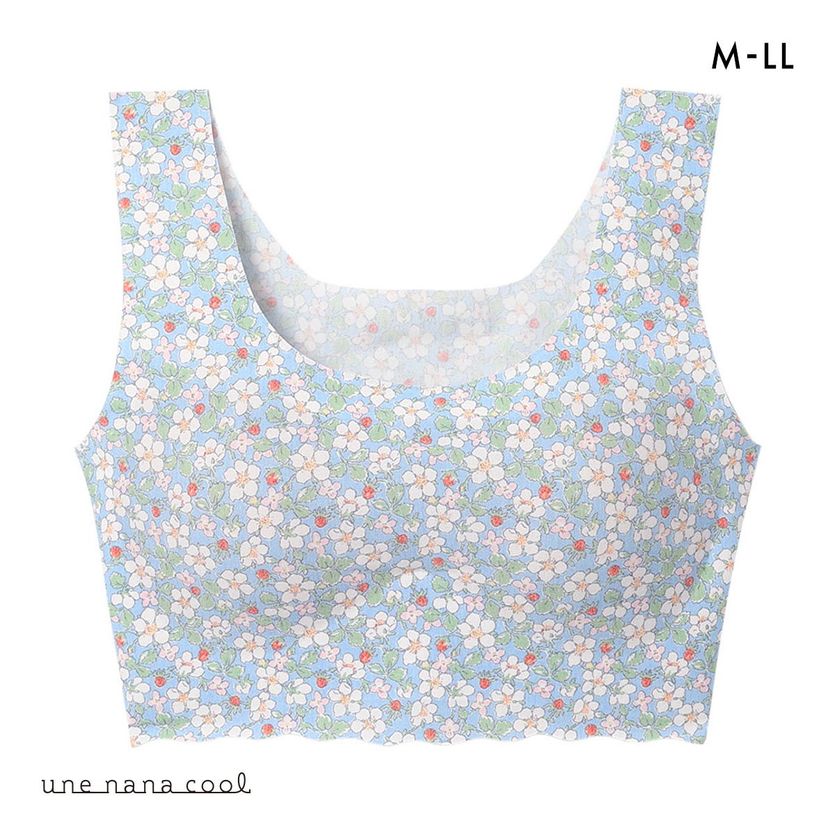 ウンナナクール MADE WITH LIBERTY FABRIC 綿混 フラット仕上げノンワイヤーブラジャー ブラジャー une nana cool(BU-ブルー-M)