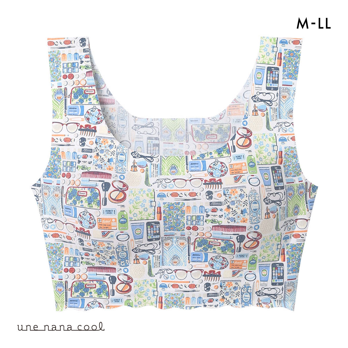ウンナナクール MADE WITH LIBERTY FABRIC 綿混 フラット仕上げノンワイヤーブラジャー ブラジャー une nana cool(DBU-濃ブルー-M)