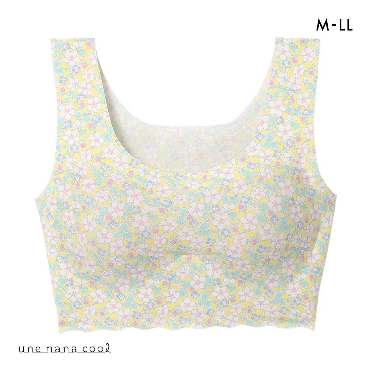 ウンナナクール MADE WITH LIBERTY FABRIC 綿混 フラット仕上げノンワイヤーブラジャー ブラジャー une nana cool(YE-イエロー-M)
