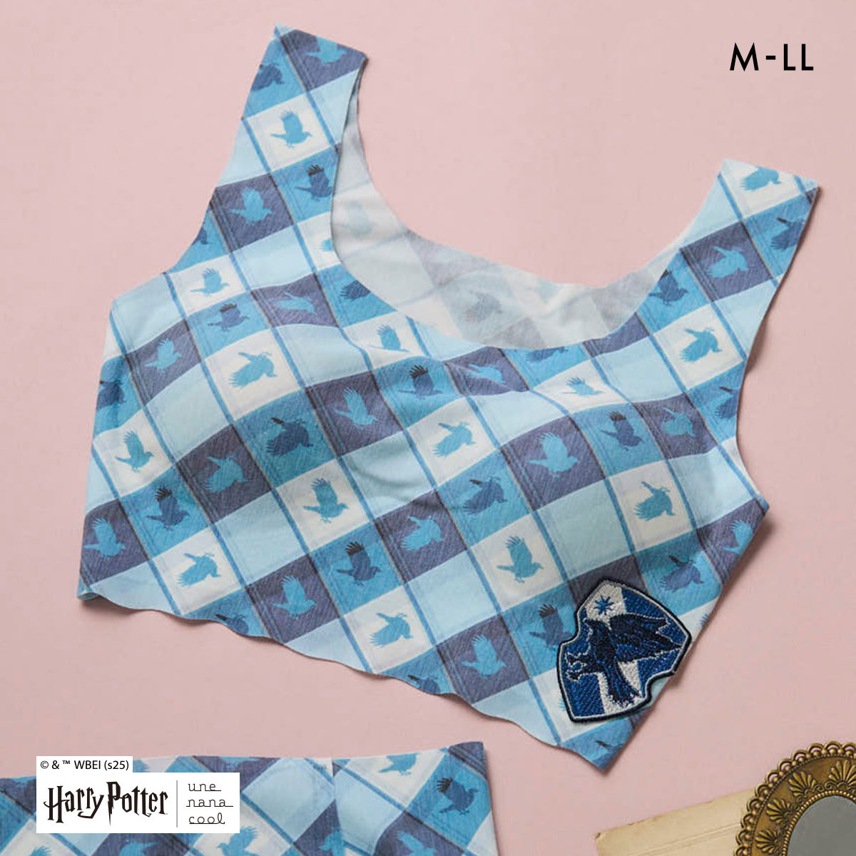 ハリー・ポッター × ウンナナクール Harry Potter 綿混 フラット仕上げノンワイヤーブラジャー ブラジャー une nana cool(BU-ブルー-M)