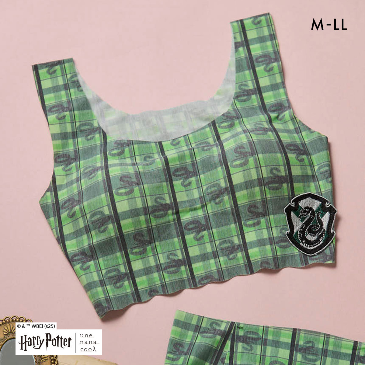 ハリー・ポッター × ウンナナクール Harry Potter 綿混 フラット仕上げノンワイヤーブラジャー ブラジャー une nana cool(GR-グリーン-M)
