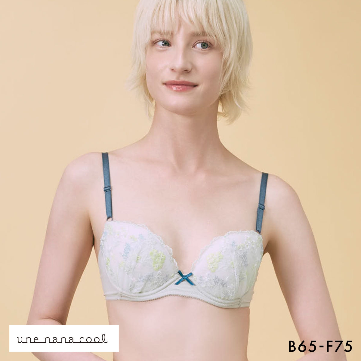 ウンナナクール Botanic Garden 3/4カップ ブラジャー 単品 une nana cool(LGR-薄グリーン-B65)
