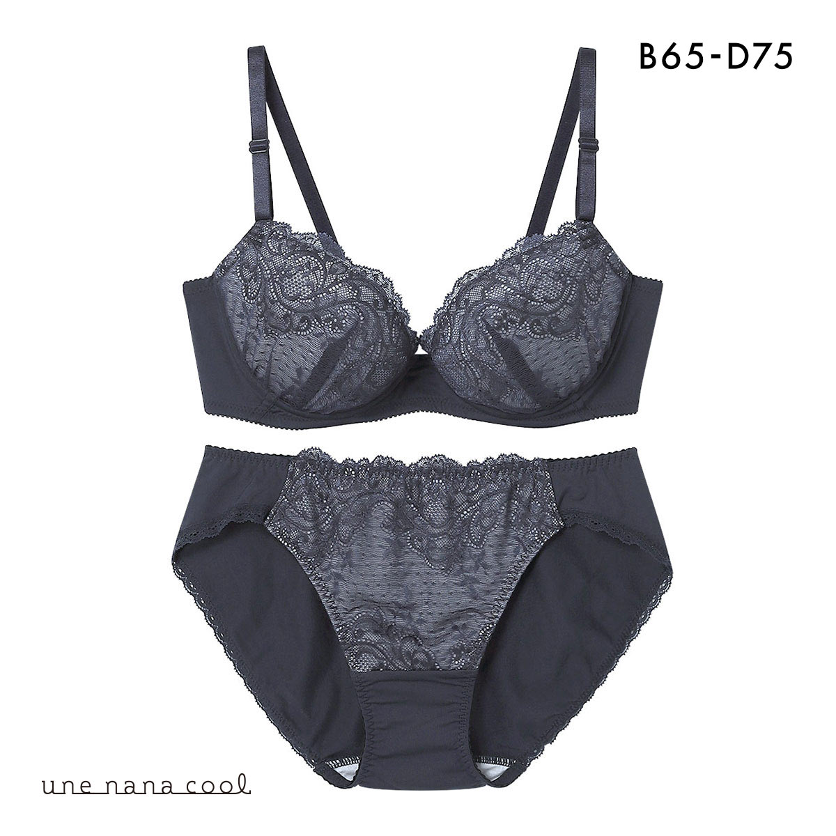 ウンナナクール WEB限定 ブラ＆ショーツセット 3/4カップ ブラジャー ショーツ une nana cool(NV-ネイビー-B65-M)