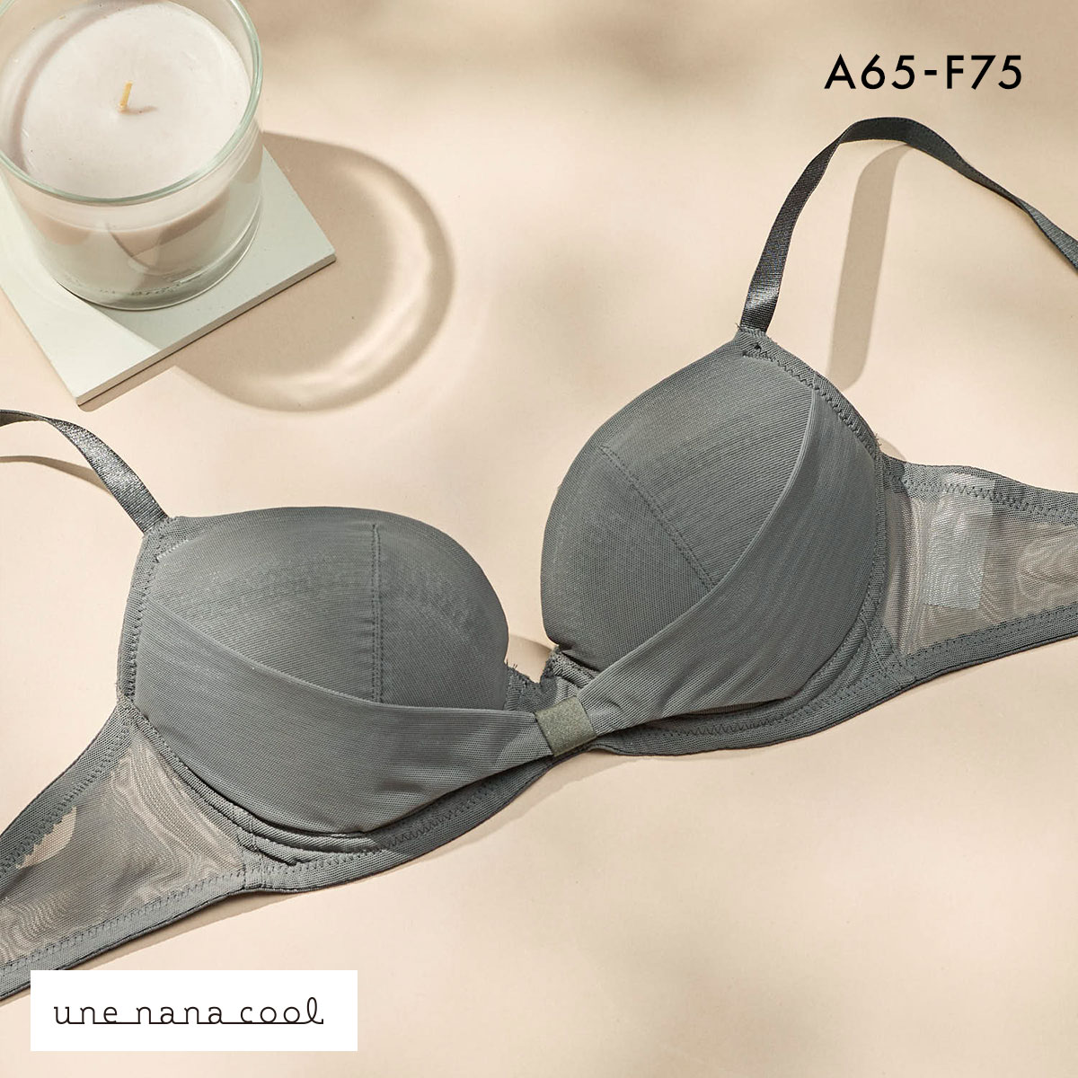 ウンナナクール une nana cool リボンブラ 胸もとフィットながもち 動いても、キレイはつづく 3/4カップブラジャー(CGY-チャコールグレー-A65)