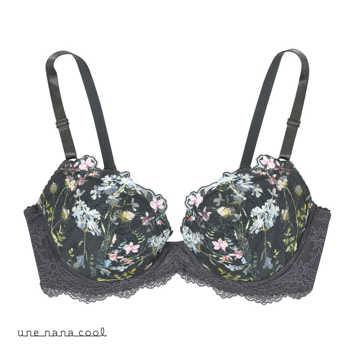 ウンナナクール une nana cool Accent flower 3/4カップ ブラジャー 単品(BK-ブラック-B65)