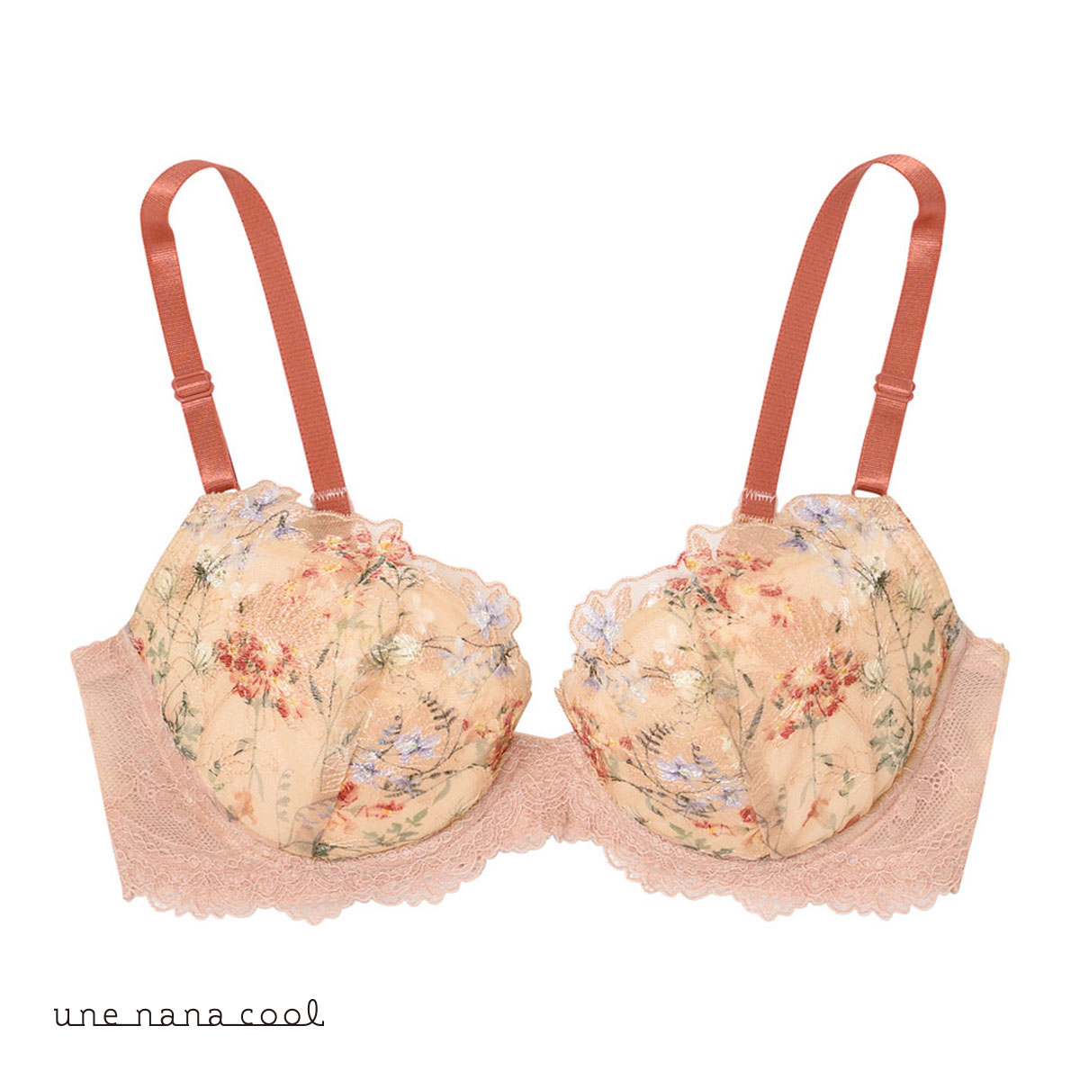 ウンナナクール une nana cool Accent flower 3/4カップ ブラジャー 単品(PBR-ピンクブラウン-B65)