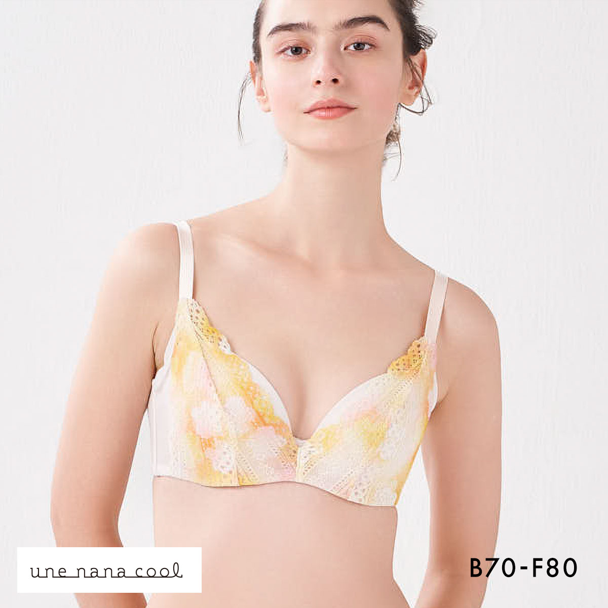 ウンナナクール une nana cool 脇高で背中スムージングブラジャー さあ、わたし レース MADE WITH LIBERTY FABRIC 3/4カップブラジャー 単品(OR-オレンジ-B70)