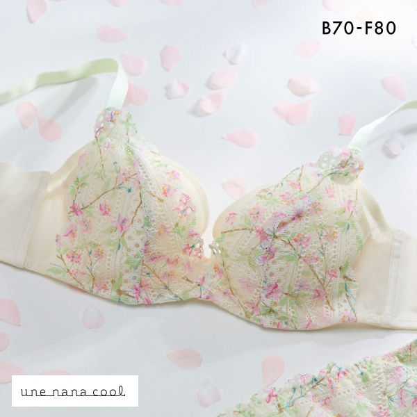 ウンナナクール une nana cool 脇高で背中スムージングブラジャー さあ、わたし レース MADE WITH LIBERTY FABRIC 3/4カップブラジャー 単品