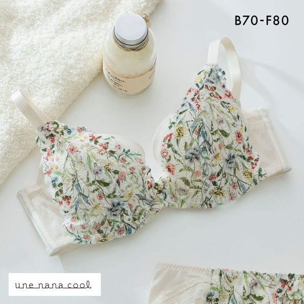 ウンナナクール une nana cool 脇高で背中スムージングブラジャー さあ、わたし レース MADE WITH LIBERTY FABRIC 3/4カップブラジャー 単品