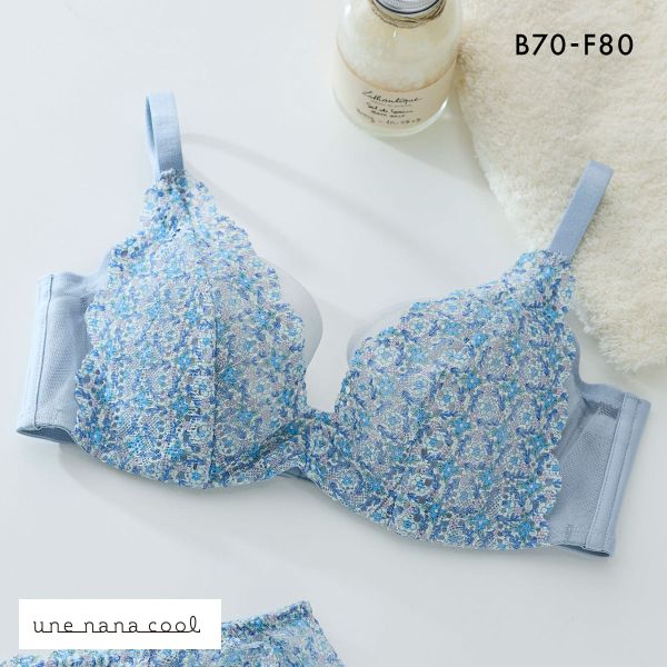 ウンナナクール une nana cool 脇高で背中スムージングブラジャー さあ、わたし レース MADE WITH LIBERTY FABRIC 3/4カップブラジャー 単品