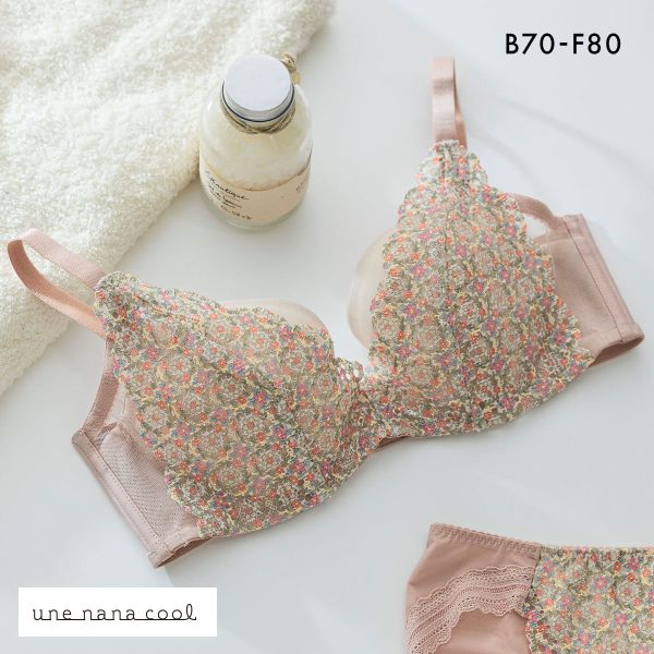 ウンナナクール une nana cool 脇高で背中スムージングブラジャー さあ、わたし レース MADE WITH LIBERTY FABRIC 3/4カップブラジャー 単品