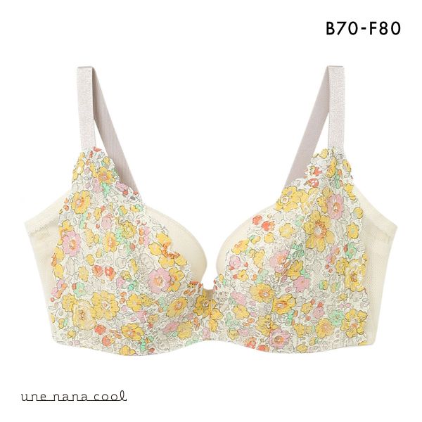 ウンナナクール une nana cool 脇高で背中スムージングブラジャー さあ、わたし レース MADE WITH LIBERTY FABRIC 3/4カップブラジャー 単品