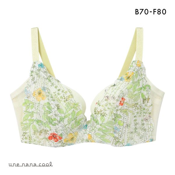 ウンナナクール une nana cool 脇高で背中スムージングブラジャー さあ、わたし レース MADE WITH LIBERTY FABRIC 3/4カップブラジャー 単品