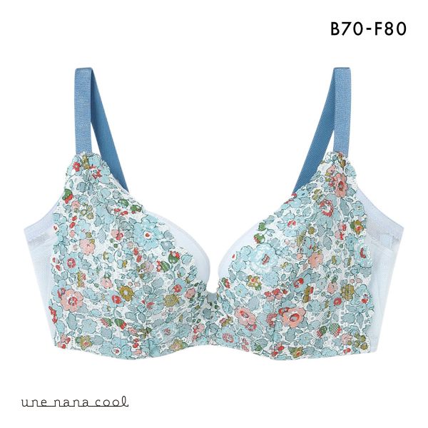 ウンナナクール une nana cool 脇高で背中スムージングブラジャー さあ、わたし レース MADE WITH LIBERTY FABRIC 3/4カップブラジャー 単品