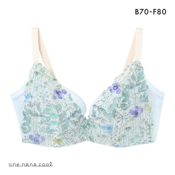 ウンナナクール une nana cool 脇高で背中スムージングブラジャー さあ、わたし レース MADE WITH LIBERTY FABRIC 3/4カップブラジャー 単品
