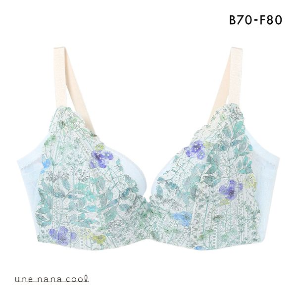 ウンナナクール une nana cool 脇高で背中スムージングブラジャー さあ、わたし レース MADE WITH LIBERTY FABRIC 3/4カップブラジャー 単品