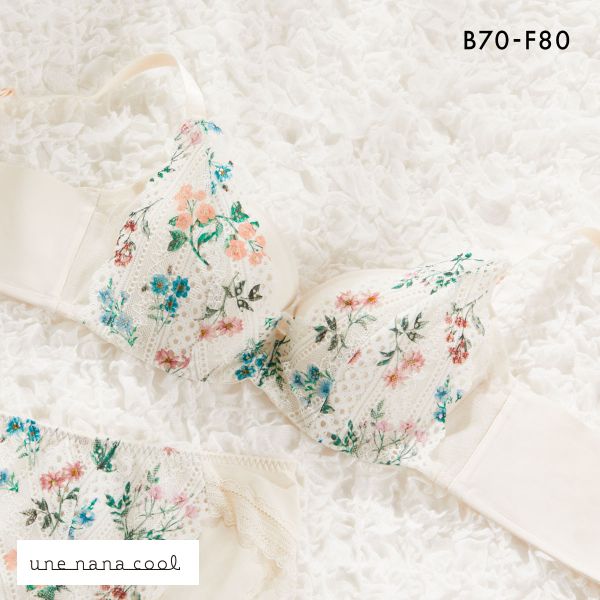 ウンナナクール une nana cool 脇高で背中スムージングブラジャー さあ、わたし レース MADE WITH LIBERTY FABRIC 3/4カップブラジャー 単品