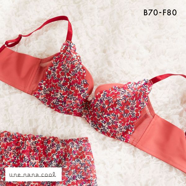 ウンナナクール une nana cool 脇高で背中スムージングブラジャー さあ、わたし レース MADE WITH LIBERTY FABRIC 3/4カップブラジャー 単品
