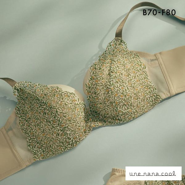 ウンナナクール 脇スッキリ さあ、わたし MADE WITH LIBERTY FABRIC レース 3/4カップブラジャー une nana cool 大きいサイズ