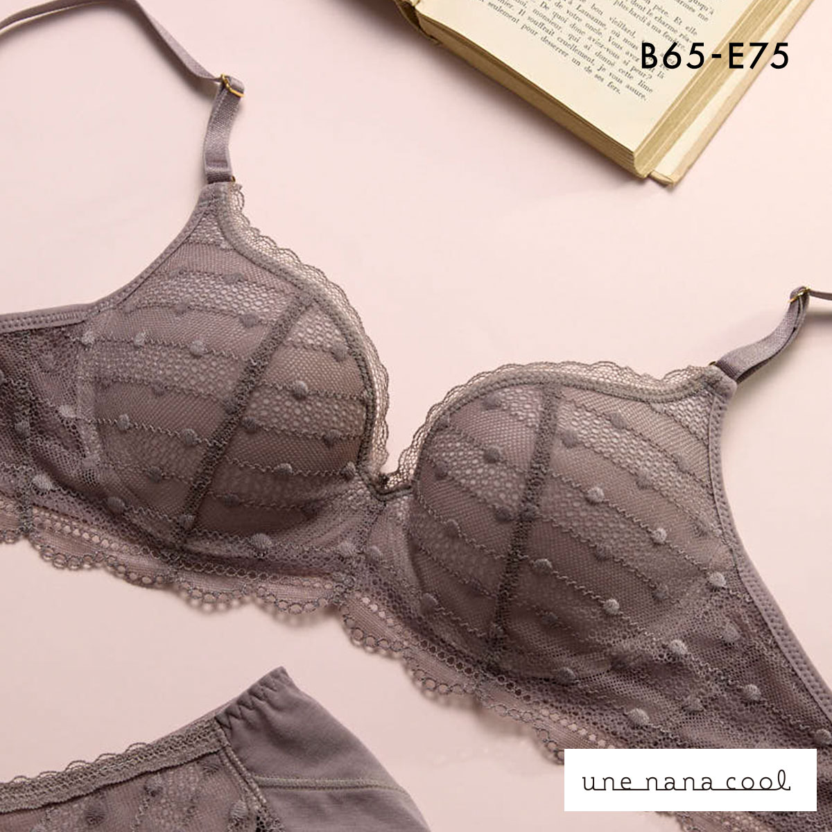 ウンナナクール リニューアル ポルカドットモールド 3/4カップブラジャー une nana cool 全サイズ同一価格 大きいサイズ(BR-ブラウン-B65)