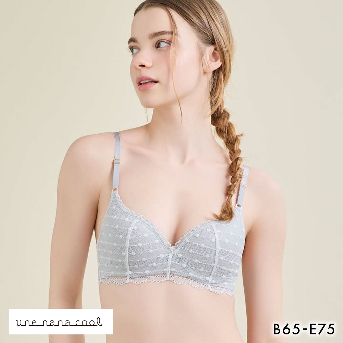 ウンナナクール リニューアル ポルカドットモールド 3/4カップブラジャー une nana cool 全サイズ同一価格 大きいサイズ(GY-グレー-B65)