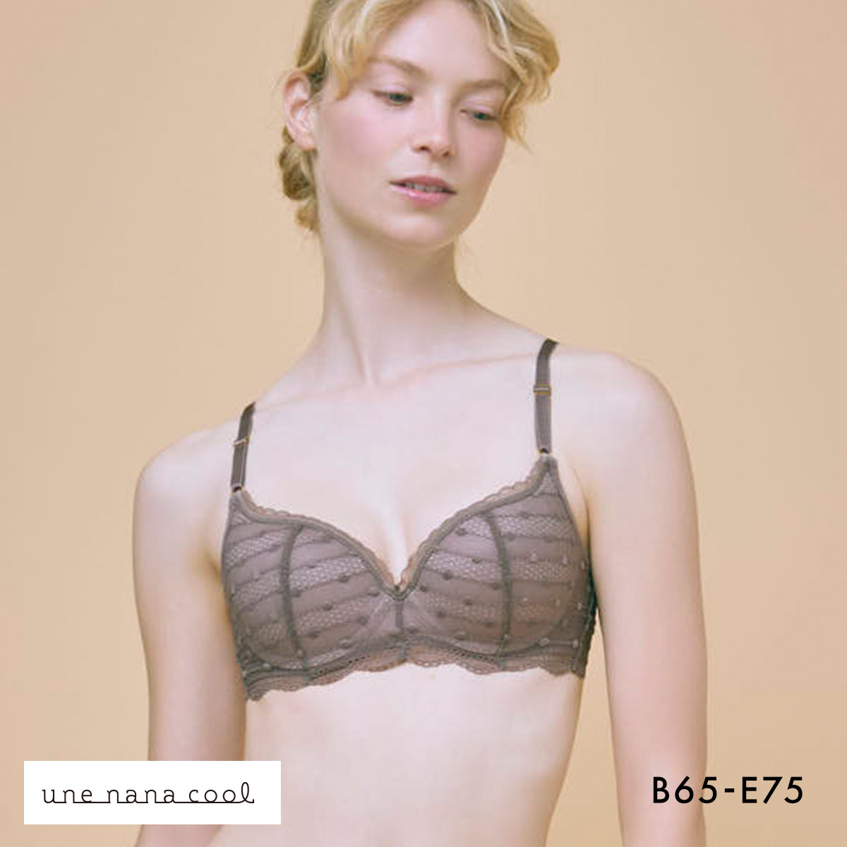 ウンナナクール リニューアル ポルカドットモールド 3/4カップブラジャー une nana cool 全サイズ同一価格 大きいサイズ(BR-ブラウン-B65)