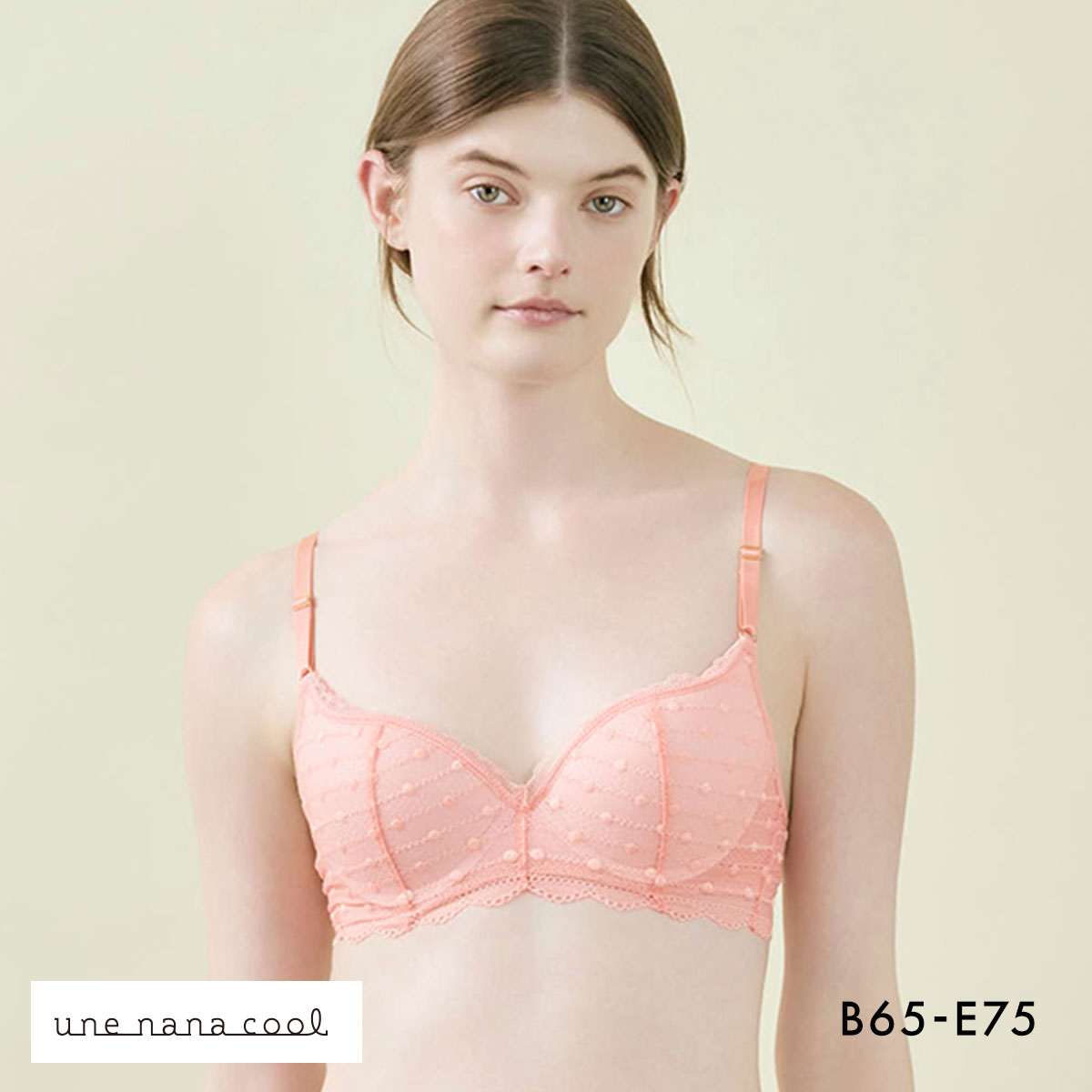ウンナナクール リニューアル ポルカドットモールド 3/4カップブラジャー une nana cool 全サイズ同一価格 大きいサイズ(AP-アプリコット-B65)