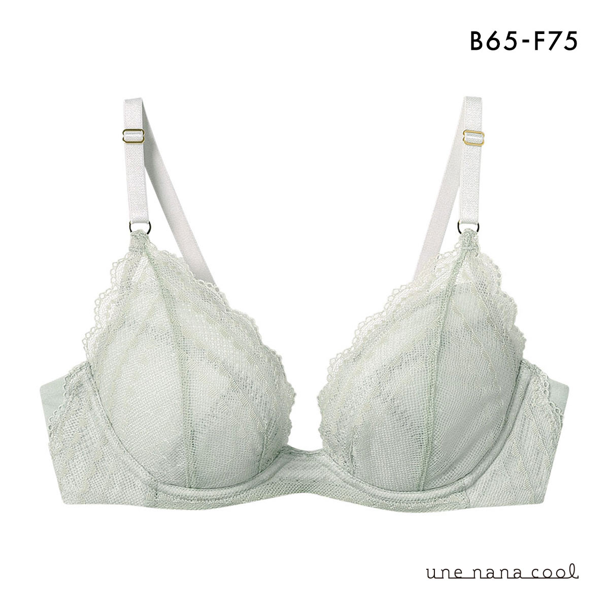 ウンナナクール ビタードットコットン 3/4カップブラジャー 綿混 前中心が痛くなりにくい 全サイズ同一価格 une nana cool(OV-オリーブ-B65)