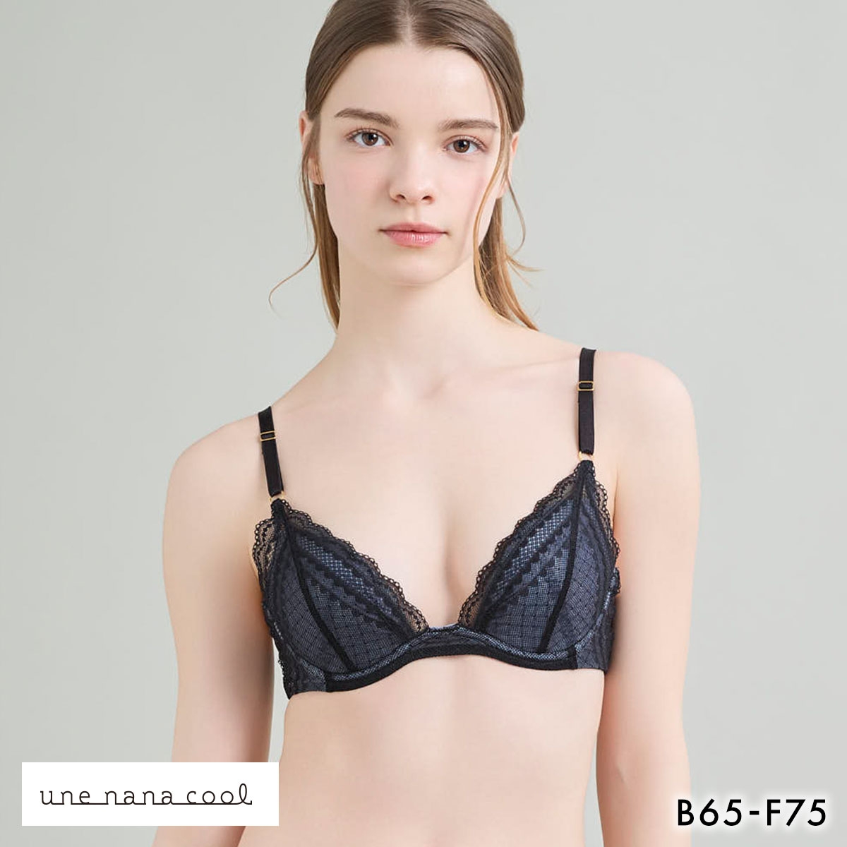 ウンナナクール ビタードットコットン 3/4カップブラジャー 綿混 前中心が痛くなりにくい 全サイズ同一価格 une nana cool(BK-ブラック-B65)