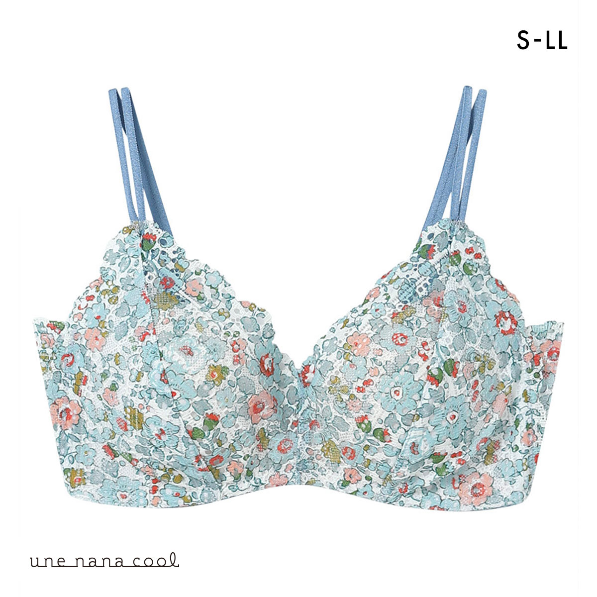 ウンナナクール une nana cool 特別な日以外の364日つけたくなるブラ 364ブラ レース MADE WITH LIBERTY FABRIC ノンワイヤーブラ 単品(LBU-薄ブルー-S)