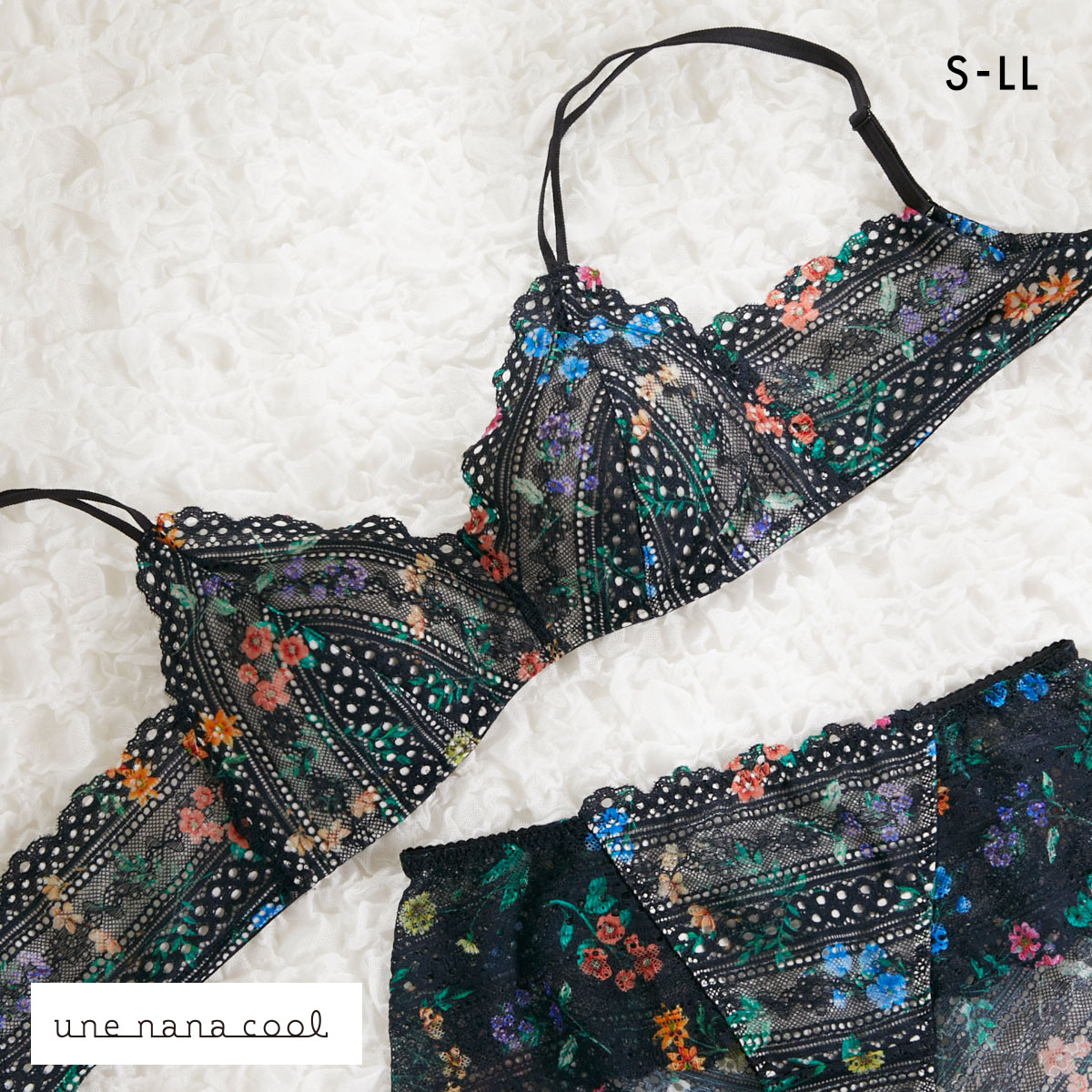 ウンナナクール une nana cool 特別な日以外の364日つけたくなるブラ 364ブラ レース MADE WITH LIBERTY FABRIC ノンワイヤーブラ 単品(BK-ブラック-S)