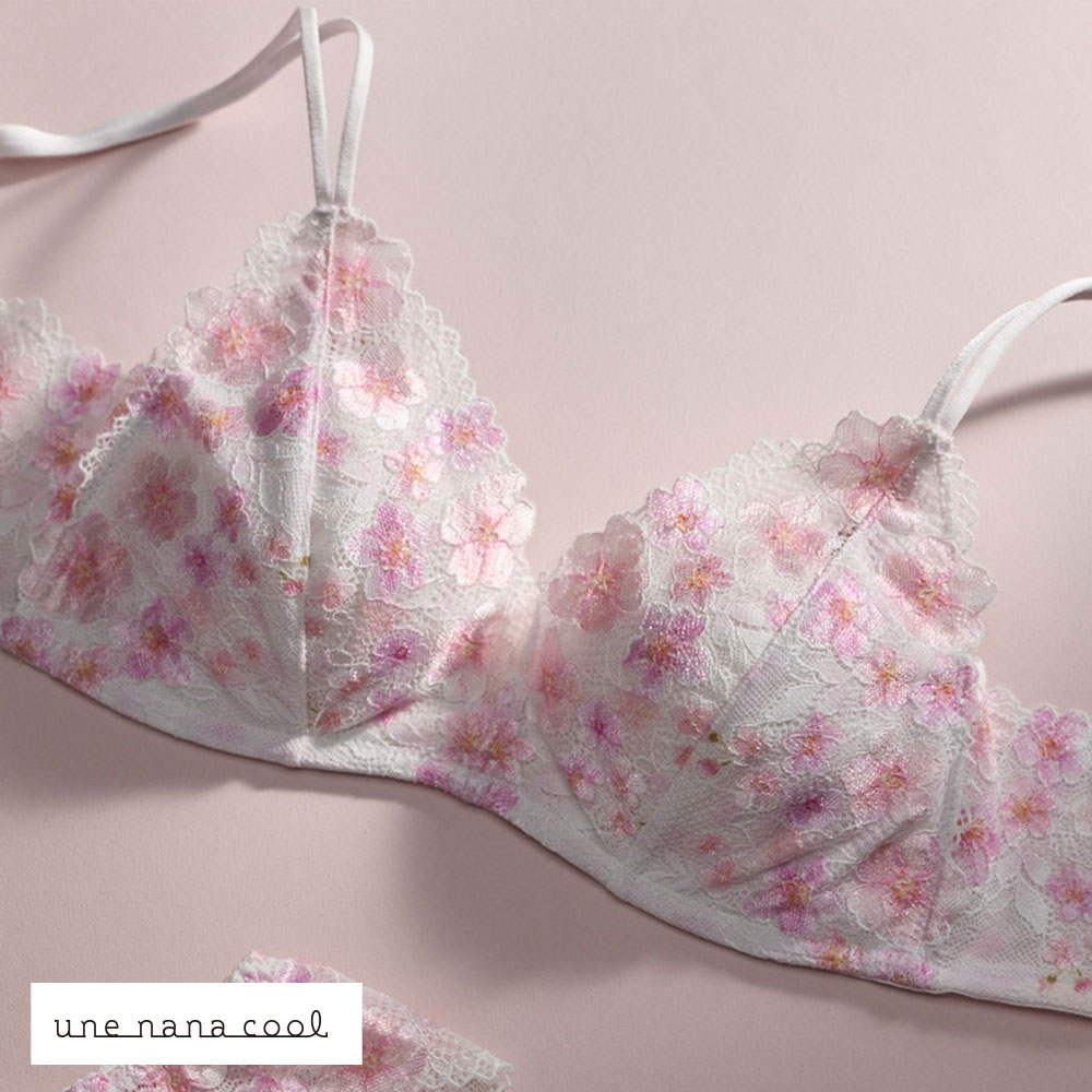 ウンナナクール une nana cool 特別な日以外の364日つけたくなるブラ 364ブラ レース 桜柄 ノンワイヤーブラ 単品(PI-ピンク-S)