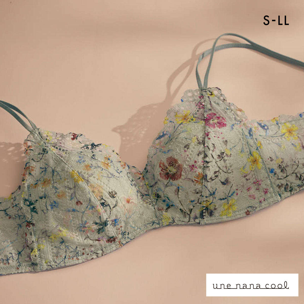 ウンナナクール 特別な日以外の364日つけたくなるブラ 364ブラ レース MADE WITH LIBERTY FABRIC ノンワイヤーブラ une nana cool 大きいサイズ(BGY-ブルーグレー-S)