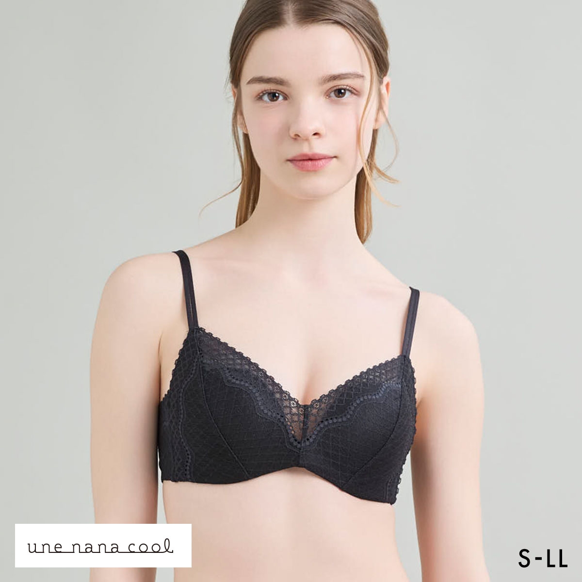 ウンナナクール リニューアル 特別な日以外の364日つけたくなるブラ 364ブラ レース ノンワイヤーブラ ブラジャー 単品 une nana cool(BK-ブラック-S)