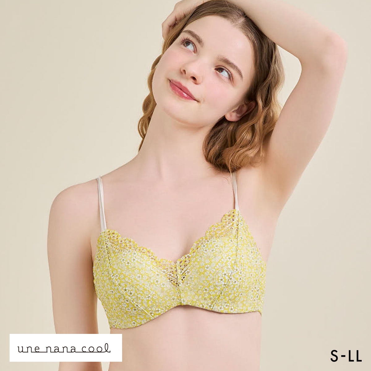 ウンナナクール リニューアル 特別な日以外の364日つけたくなるブラ 364ブラ レース MADE WITH LIBERTY FABRIC ノンワイヤーブラ 単品 une nana cool(YE-イエロー-S)