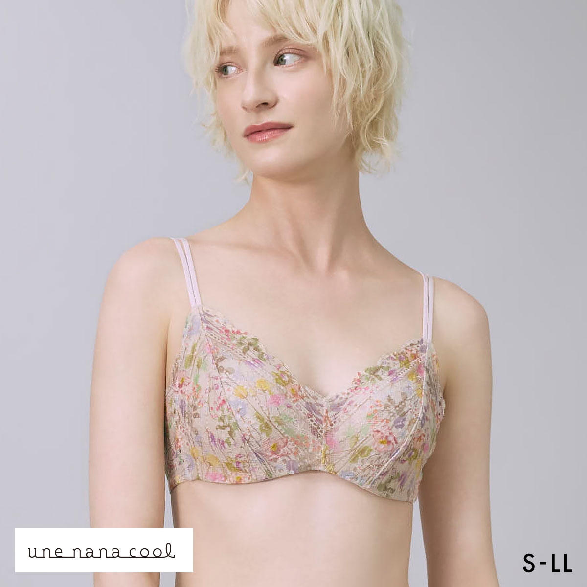 ウンナナクール リニューアル 特別な日以外の364日つけたくなるブラ 364ブラ レース MADE WITH LIBERTY FABRIC ノンワイヤーブラ 単品 une nana cool(PB-ピンクベージュ-S)
