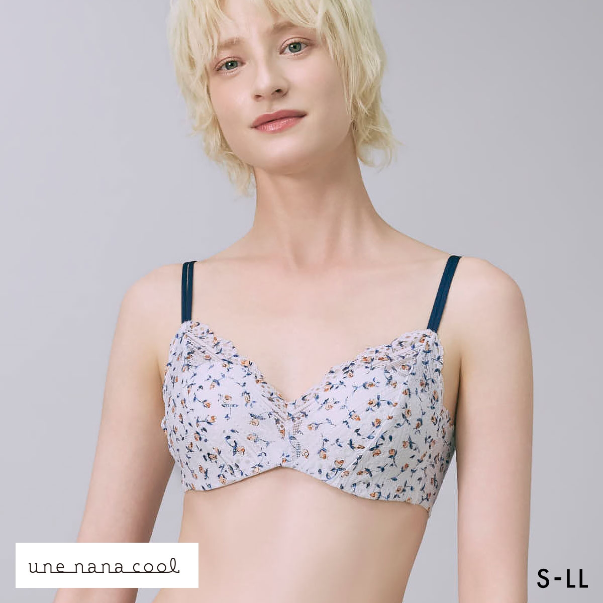 ウンナナクール リニューアル 特別な日以外の364日つけたくなるブラ 364ブラ レース MADE WITH LIBERTY FABRIC ノンワイヤーブラ 単品 une nana cool(BU-ブルー-S)
