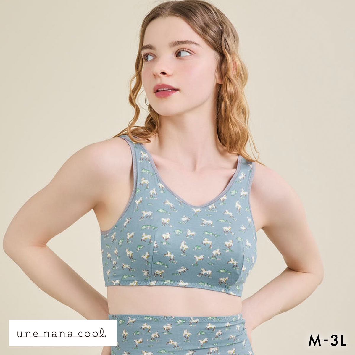 ウンナナクール une nana cool MADE WITH LIBERTY. FABRIC パッド付きナイトアップブラ ノンワイヤーブラ ナイトブラ 単品(BGY-ブルーグレー-M)