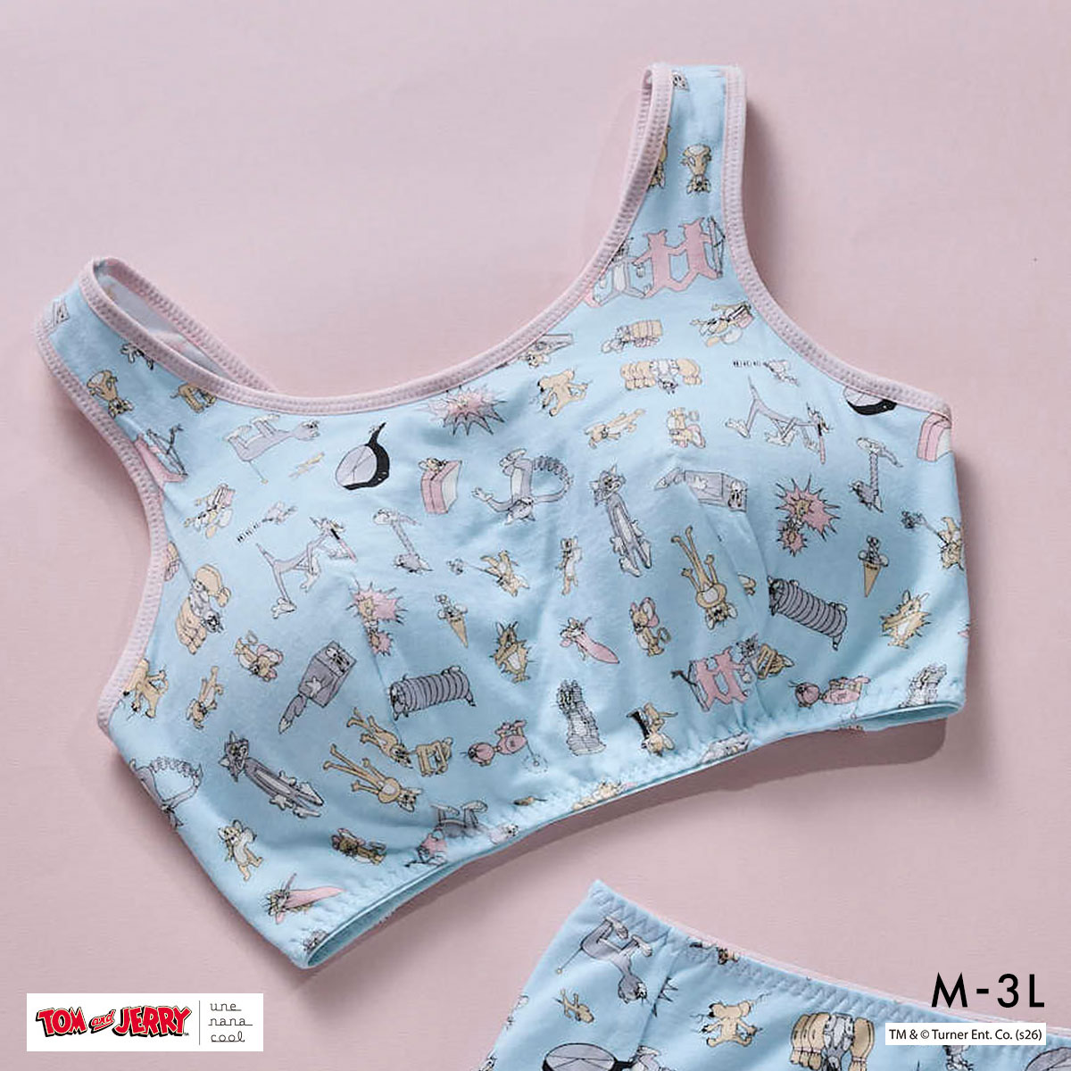 ウンナナクール トムとジェリー × une nana cool ナイトアップブラ パッド付き ノンワイヤーブラ ナイトブラ(SX-サックス-M)
