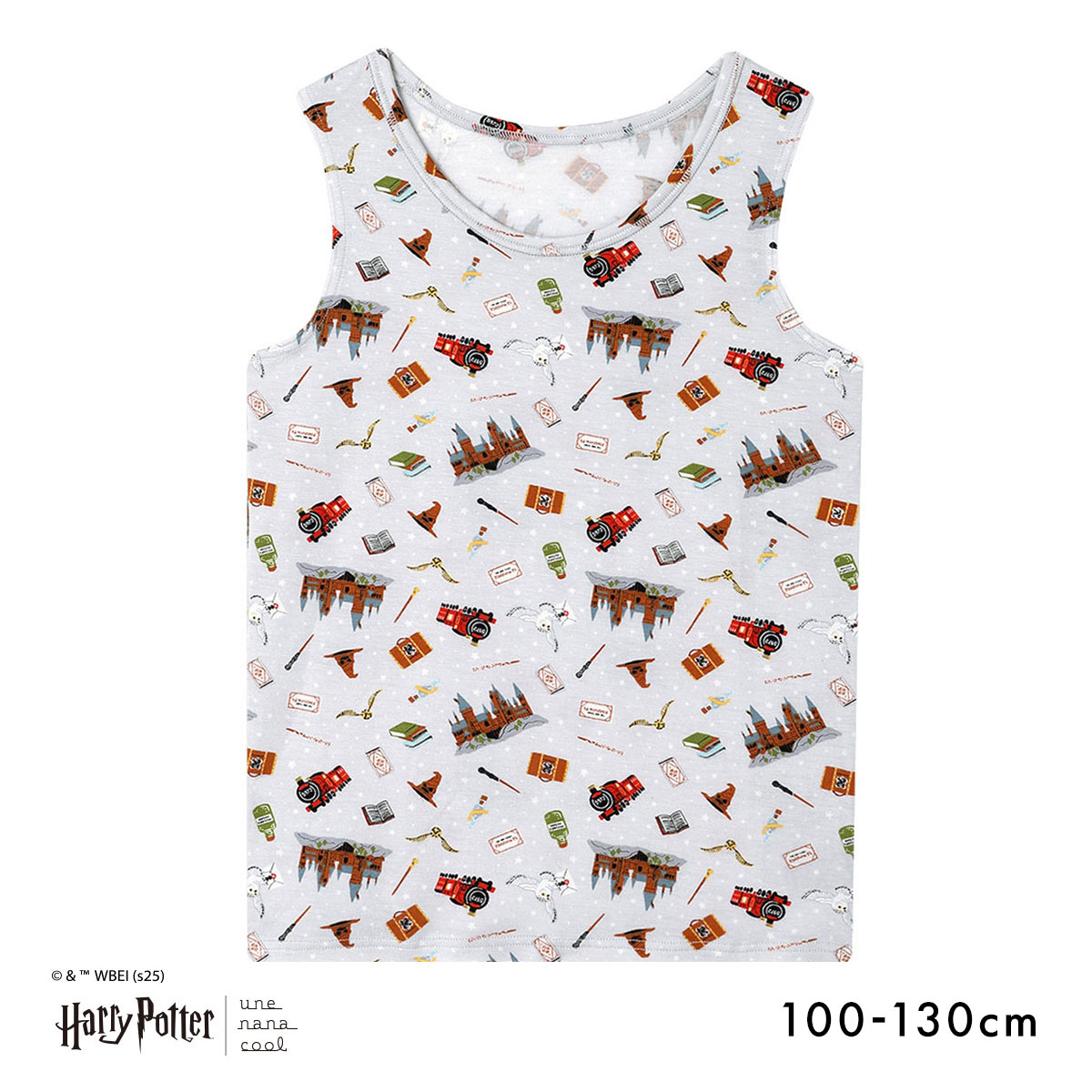 ウンナナクール Harry Potter × une nana cool キッズ ノースリーブ 男女児兼用トップ ハリー・ポッター(GY-グレー-100)