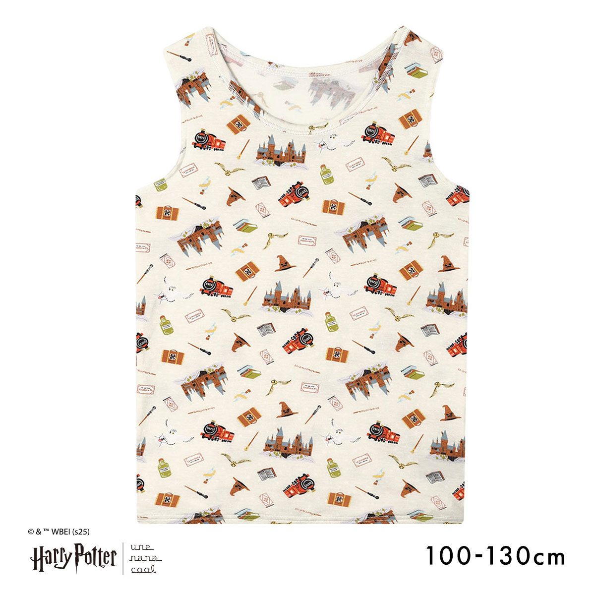 ウンナナクール Harry Potter × une nana cool キッズ ノースリーブ 男女児兼用トップ ハリー・ポッター(CR-クリーム-100)