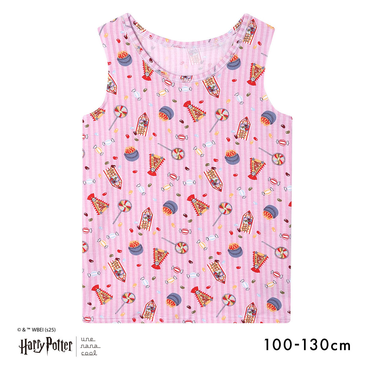 ウンナナクール Harry Potter × une nana cool キッズ ノースリーブ 男女児兼用トップ ハリー・ポッター(PI-ピンク-100)