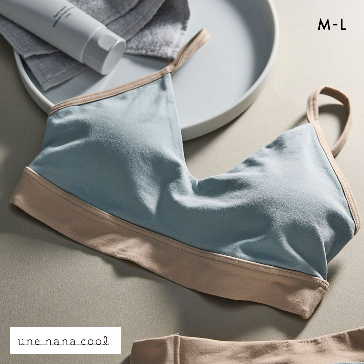ウンナナクール une nana cool カラーブロッキング ノンワイヤー ブラジャー 単品(LBU-薄ブルー-M)