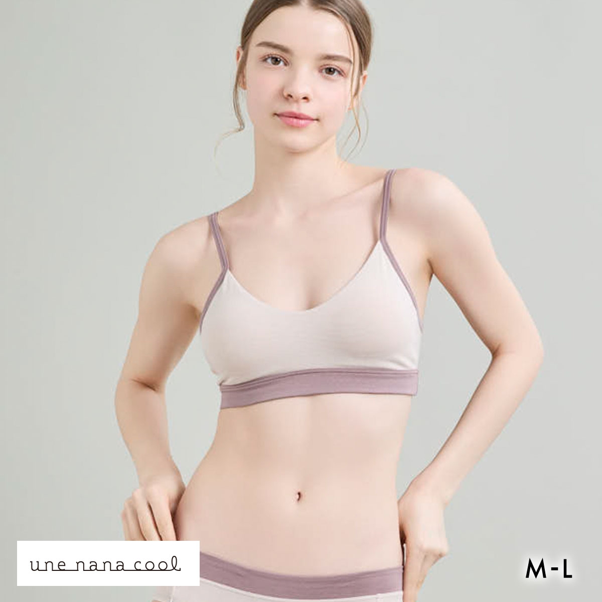 ウンナナクール une nana cool カラーブロッキング ノンワイヤー ブラジャー 単品(LBE-薄ベージュ-M)